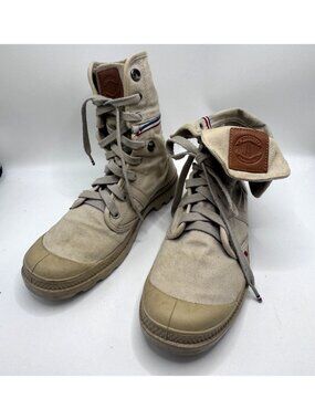 Palladium Pallabrouse Size 41EUR 8 Men Baggy Boots Beige Fold-Over Canvas Combat